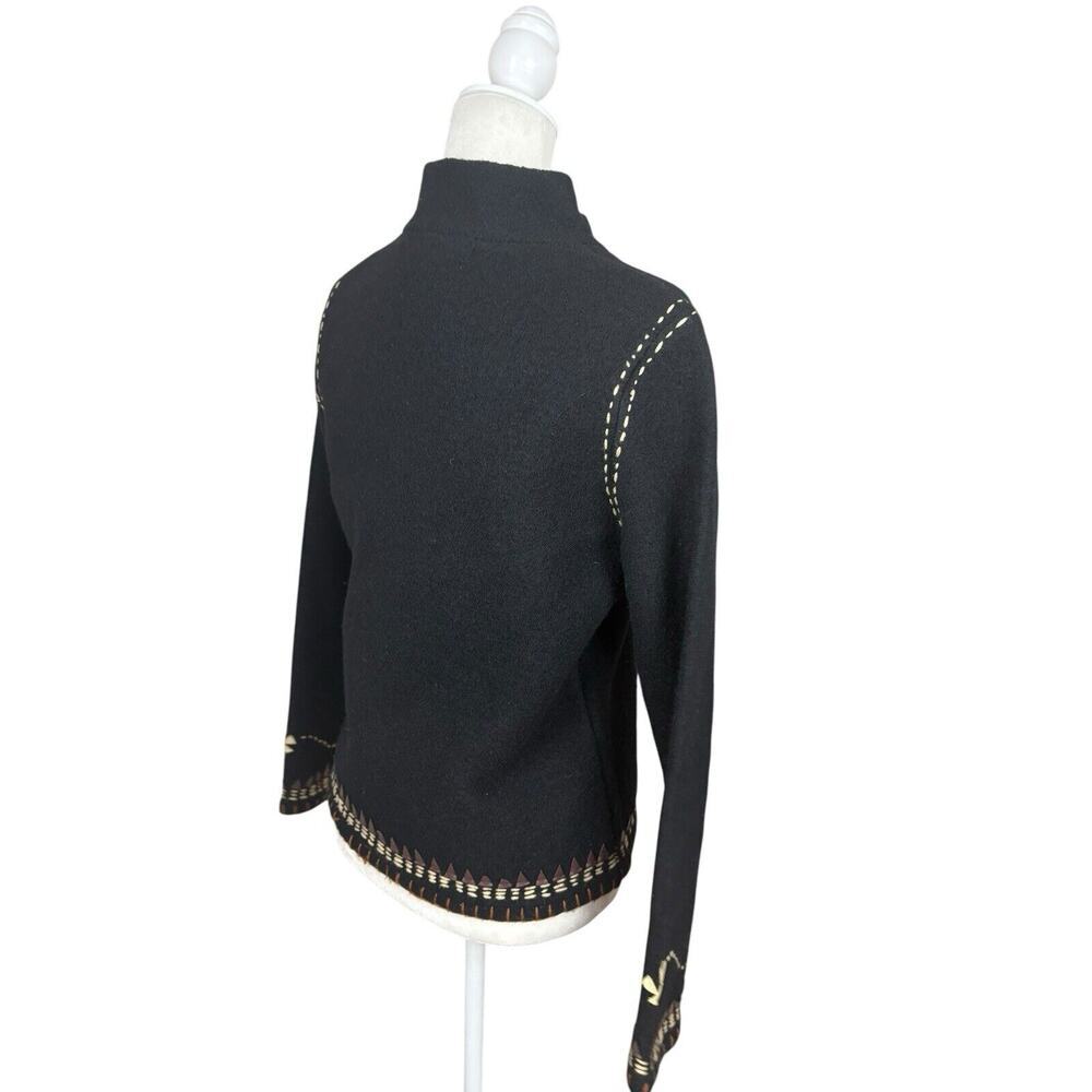 Lauren Hansen Sweater Womens S Black Wool Leather Floral Embroidered Vintage - Picture 9 of 14